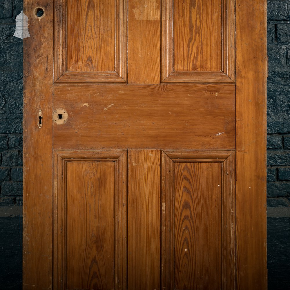 Glazed Pine Door, Pitch Pine, 6 Panels, 2 with Wired Glass