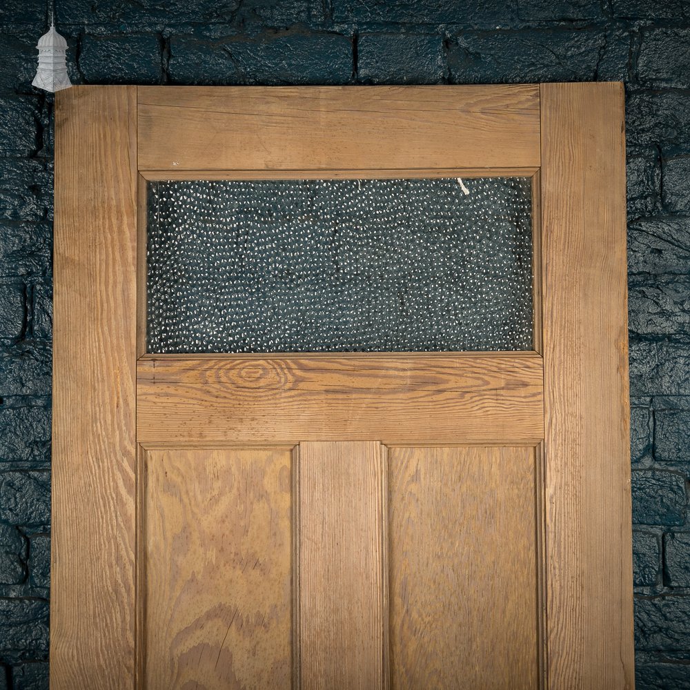 Glazed Pine Door, Pine 5 Panel, ‘Hammered’ Style Textured Glass Top Panel