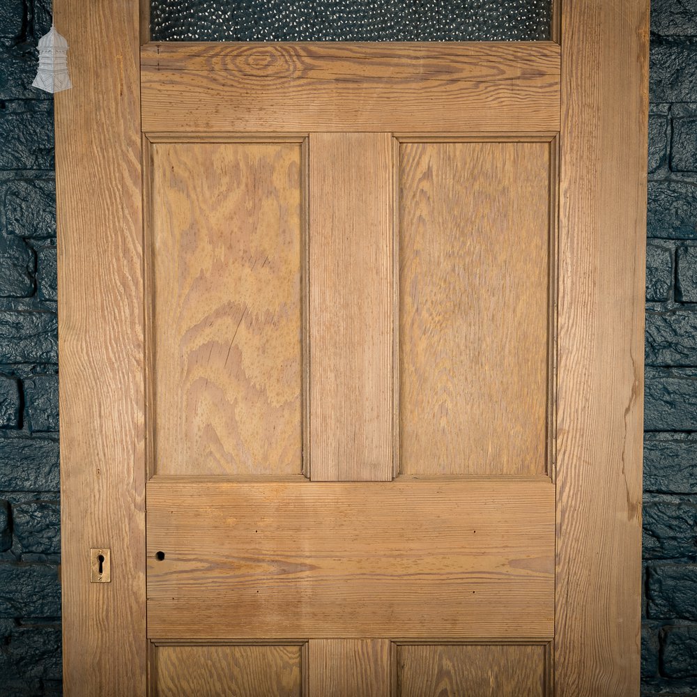 Glazed Pine Door, Pine 5 Panel, ‘Hammered’ Style Textured Glass Top Panel