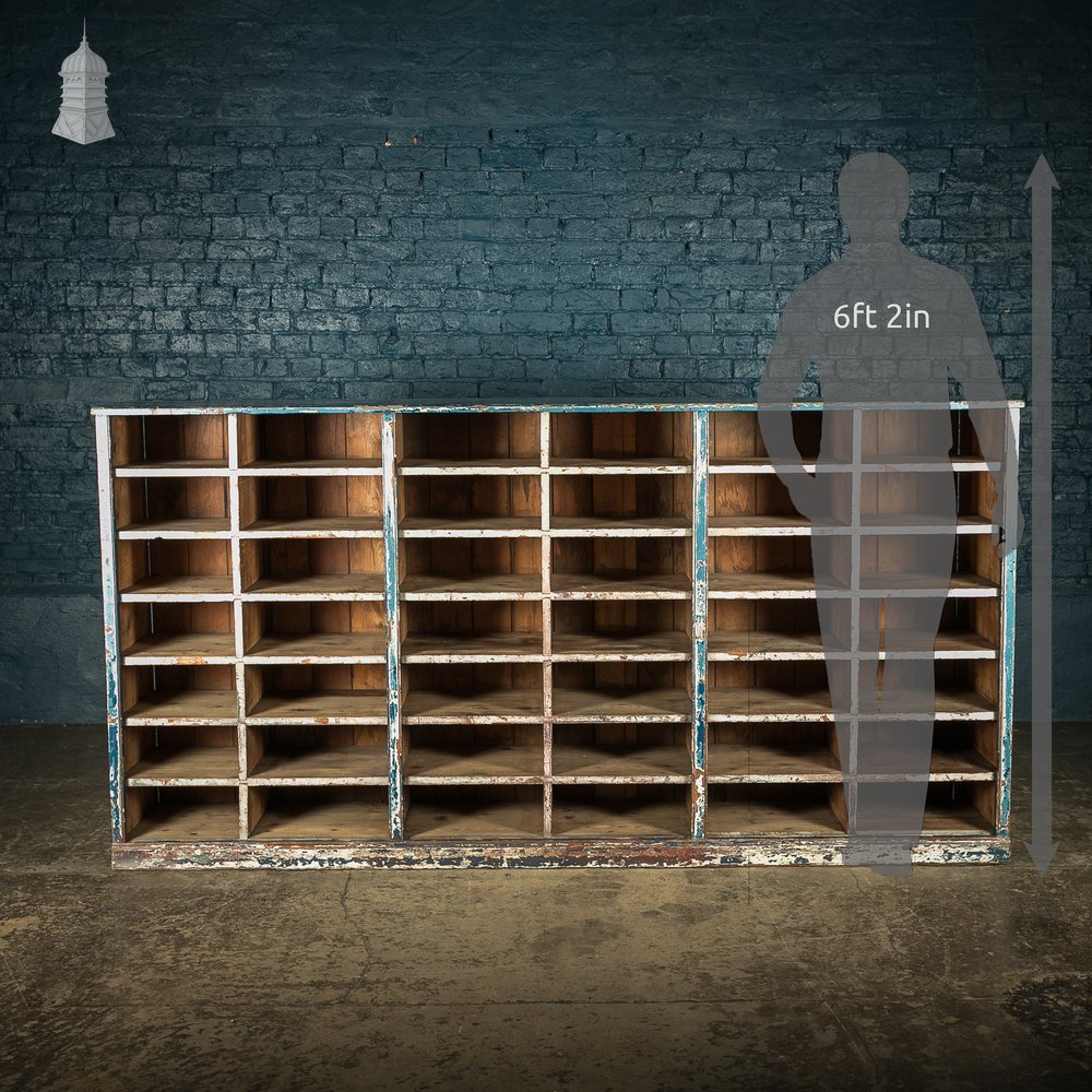 Industrial Pigeon Hole Shelf Unit with Distressed Blue Painted Finish