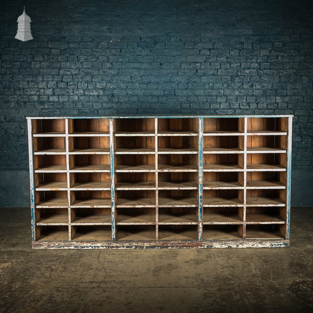 Industrial Pigeon Hole Shelf Unit with Distressed Blue Painted Finish