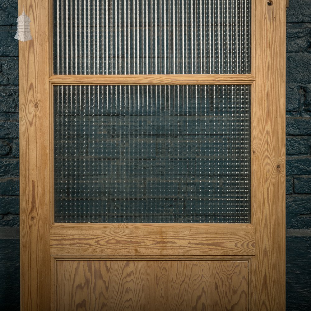 Glazed Pine Door, 4 Panel, 3 Fitted with Cross Reeded Textured Glass