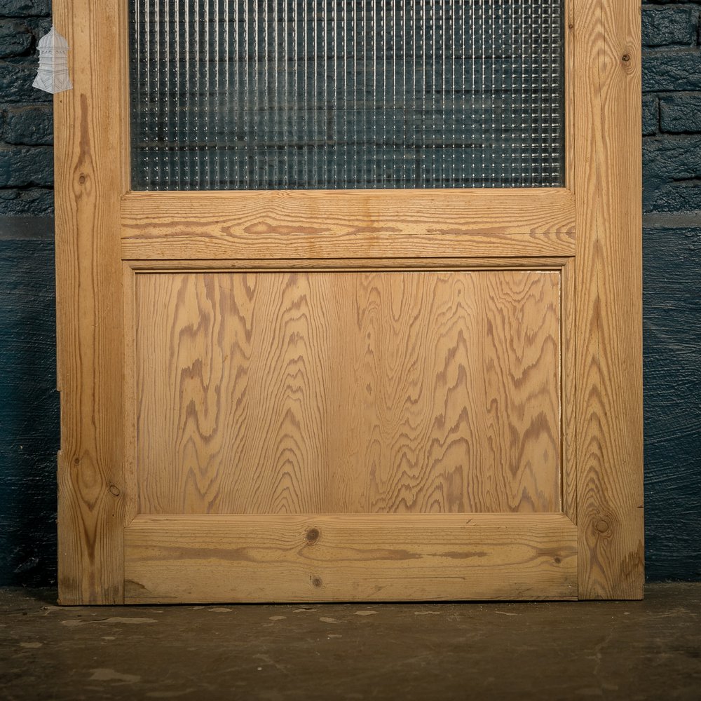 Glazed Pine Door, 4 Panel, 3 Fitted with Cross Reeded Textured Glass