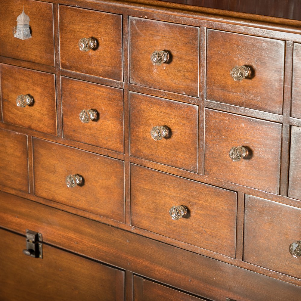 Large 19th C Mahogany Chemist Haberdashery Wall Shelving Unit with Drawers