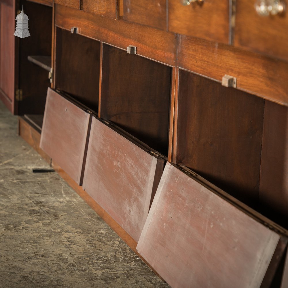 Large 19th C Mahogany Chemist Haberdashery Wall Shelving Unit with Drawers