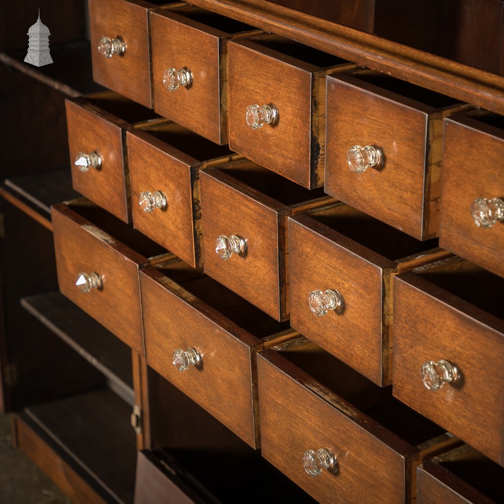 Large 19th C Mahogany Chemist Haberdashery Wall Shelving Unit with Drawers