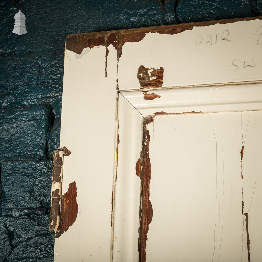 Moulded 6-Panel Door, Original Hardware, Distressed White Paint and Faux Woodgrain