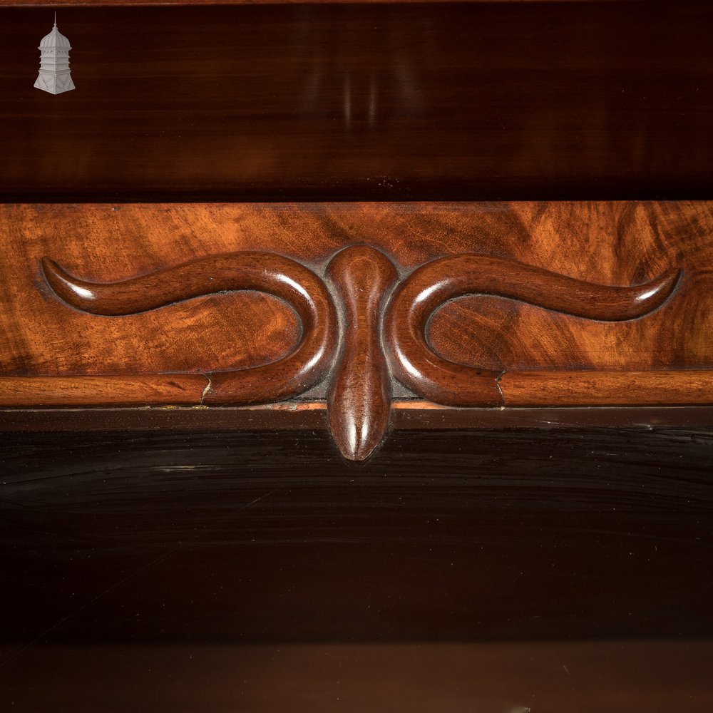 19th C Flame Mahogany Barrel Front Glazed Bureau Cabinet