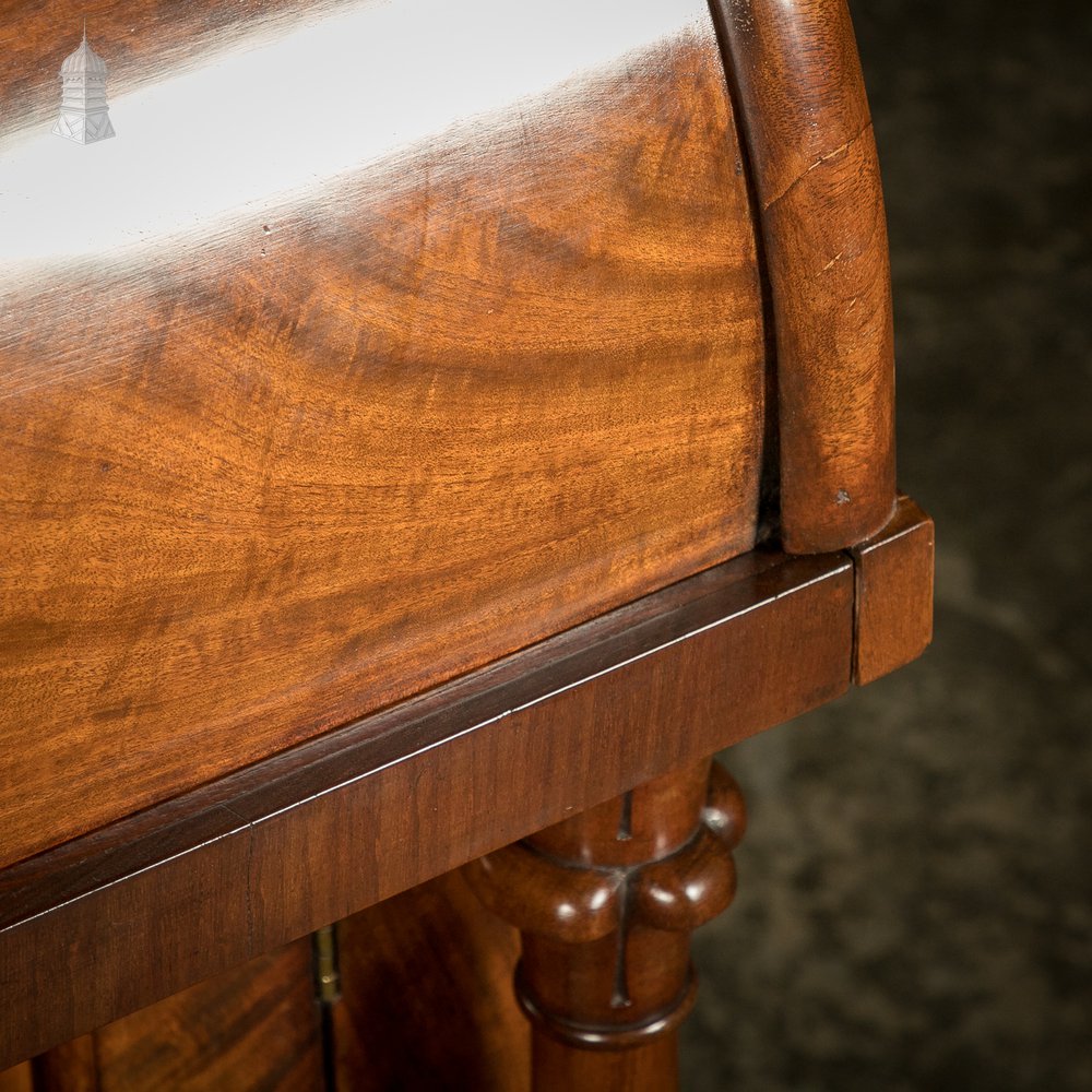 19th C Flame Mahogany Barrel Front Glazed Bureau Cabinet