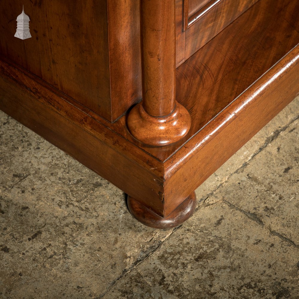 19th C Flame Mahogany Barrel Front Glazed Bureau Cabinet