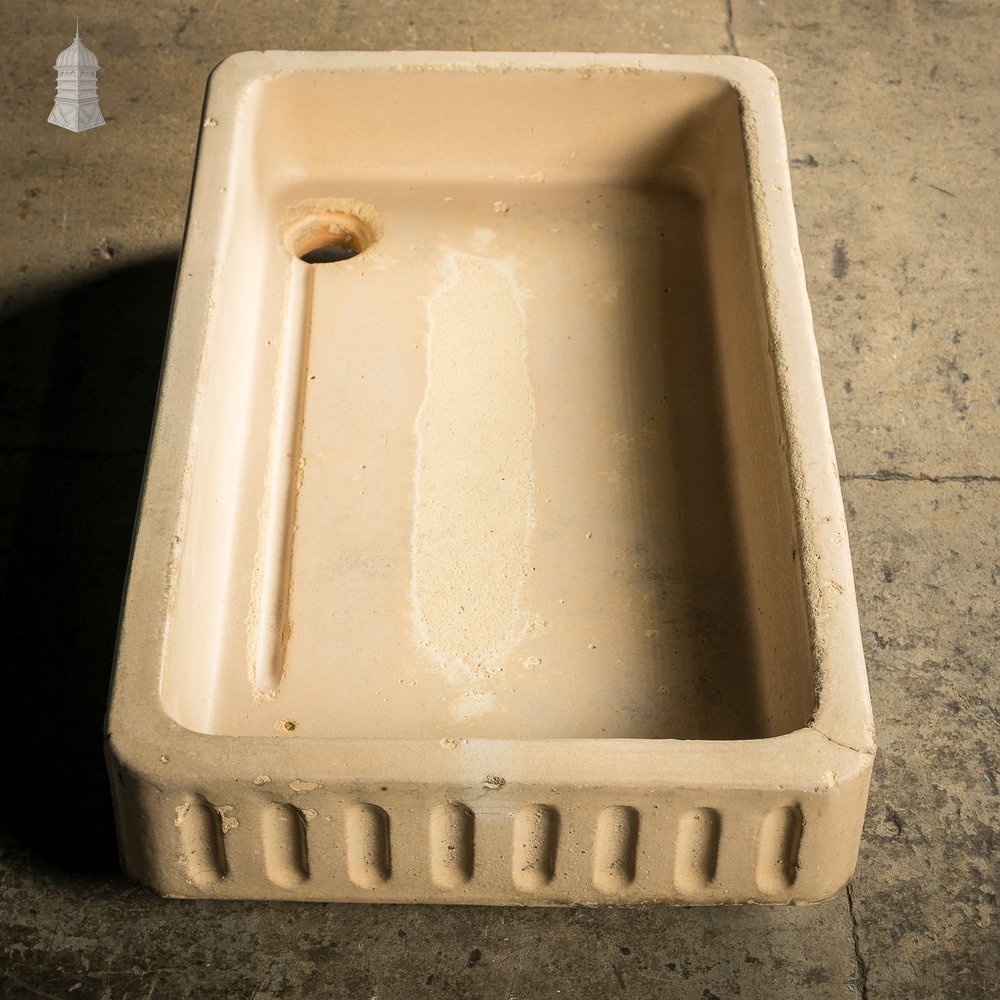 Georgian Cane Fluted Shallow Trough Sink with Worn Glazed Finish