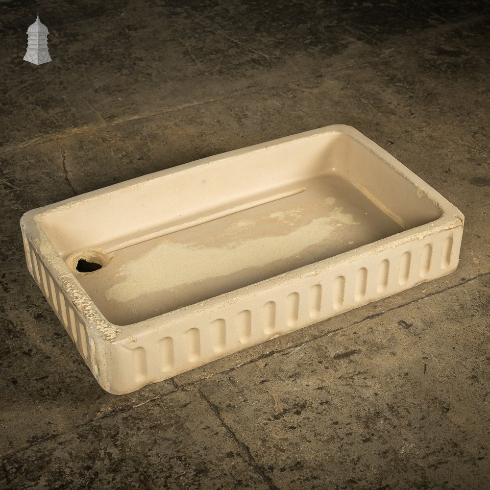 Georgian Cane Fluted Shallow Trough Sink with Worn Glazed Finish