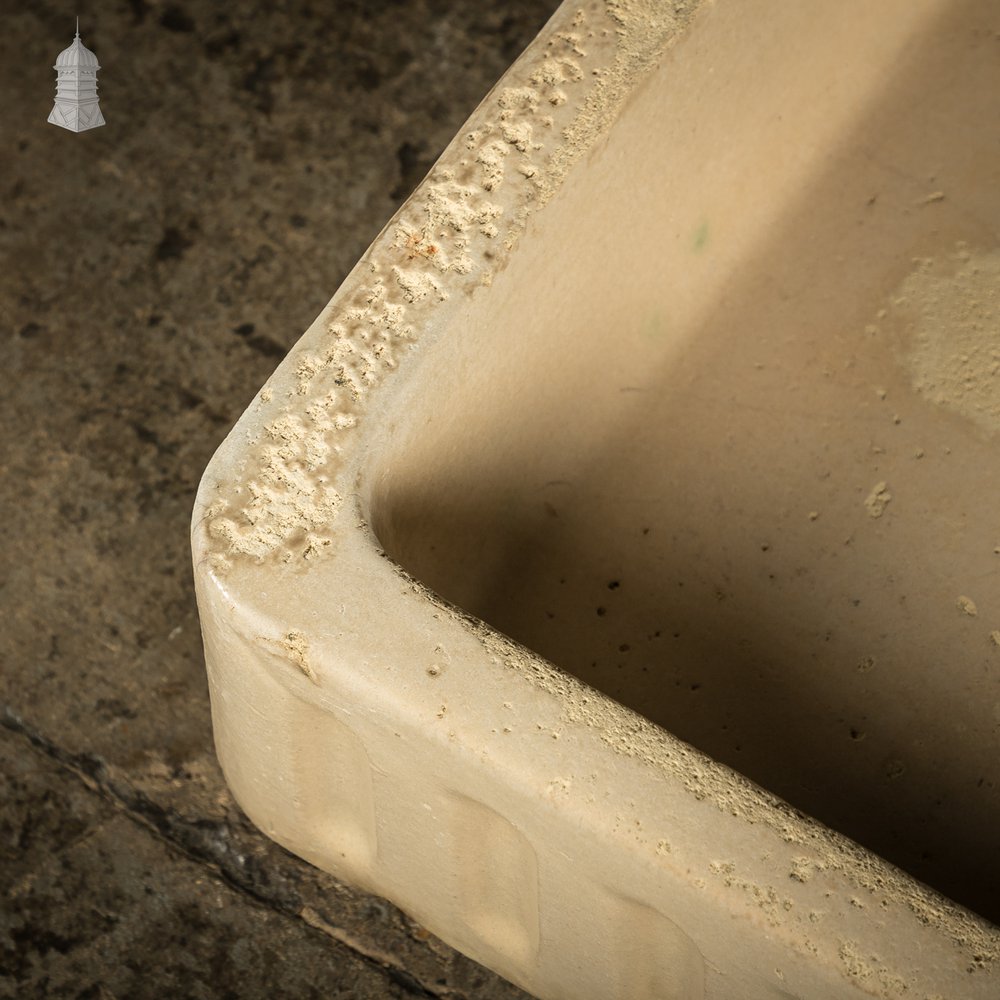 Georgian Cane Fluted Shallow Trough Sink with Worn Glazed Finish