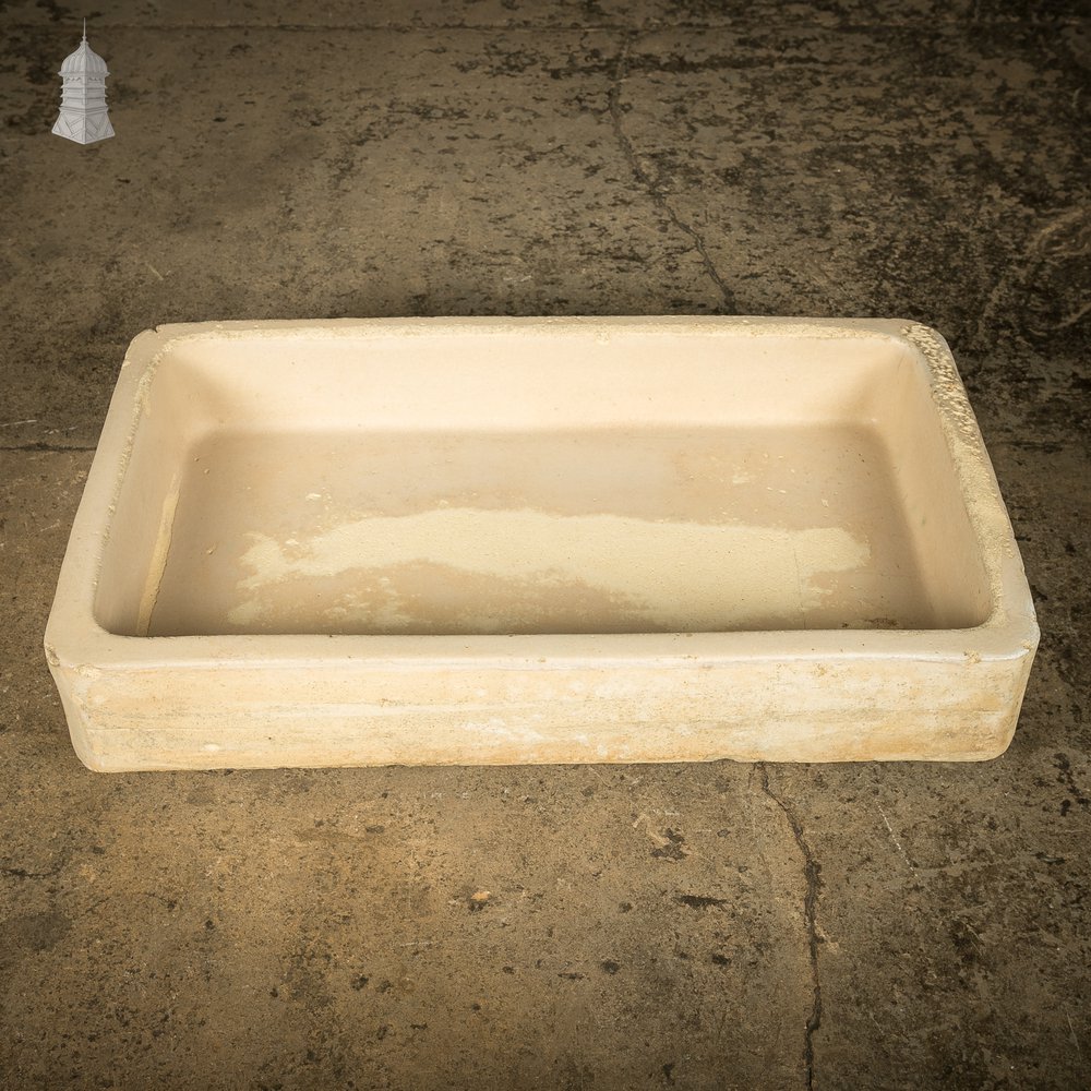 Georgian Cane Fluted Shallow Trough Sink with Worn Glazed Finish