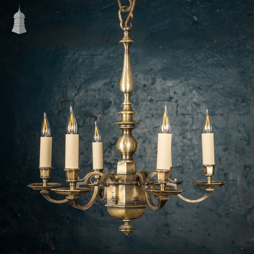 Antique Brass Six Light Candle Chandelier