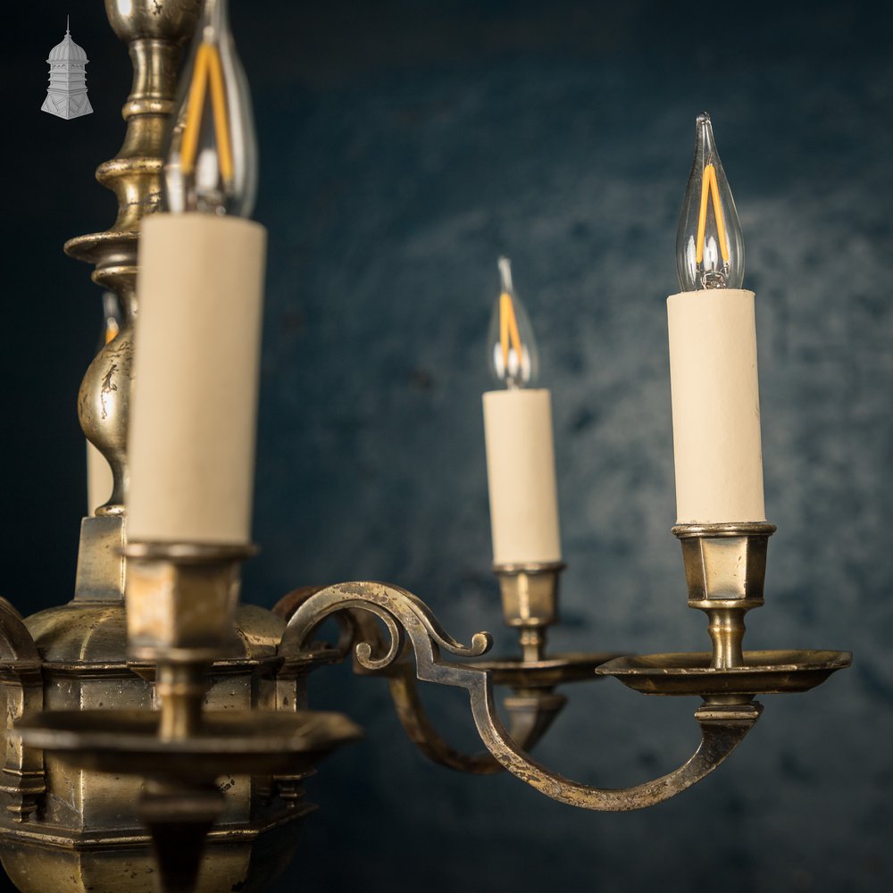 Antique Brass Six Light Candle Chandelier