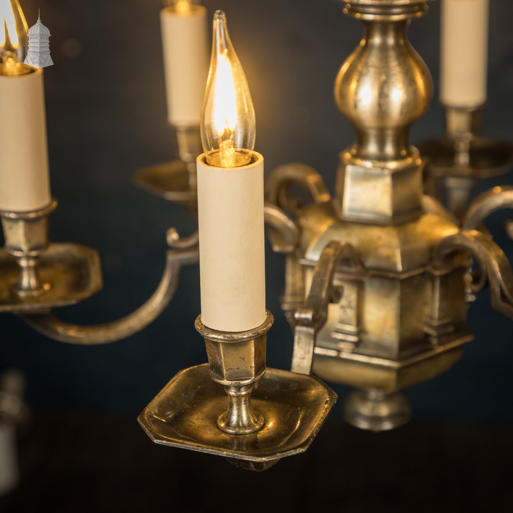 Antique Brass Six Light Candle Chandelier