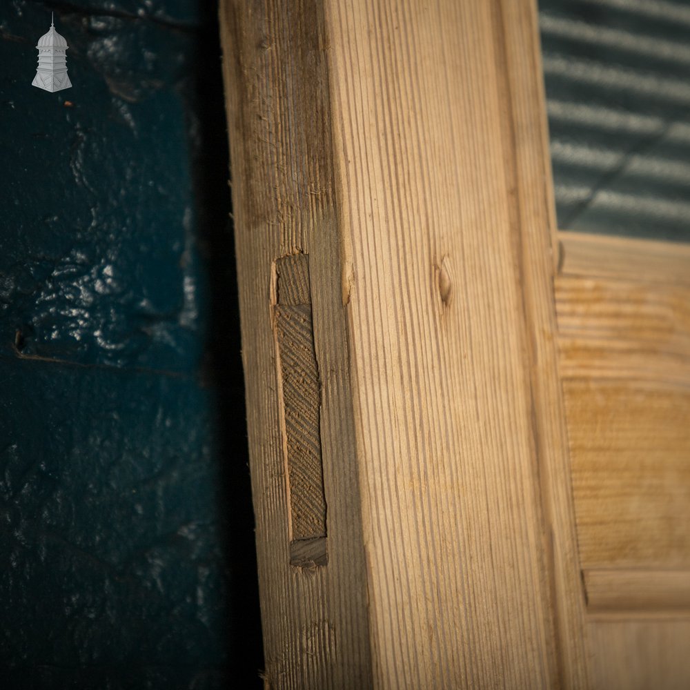 Glazed Pine Door, 7 Panel Pitch Pine, Top Panel Glazed with Wired Glass