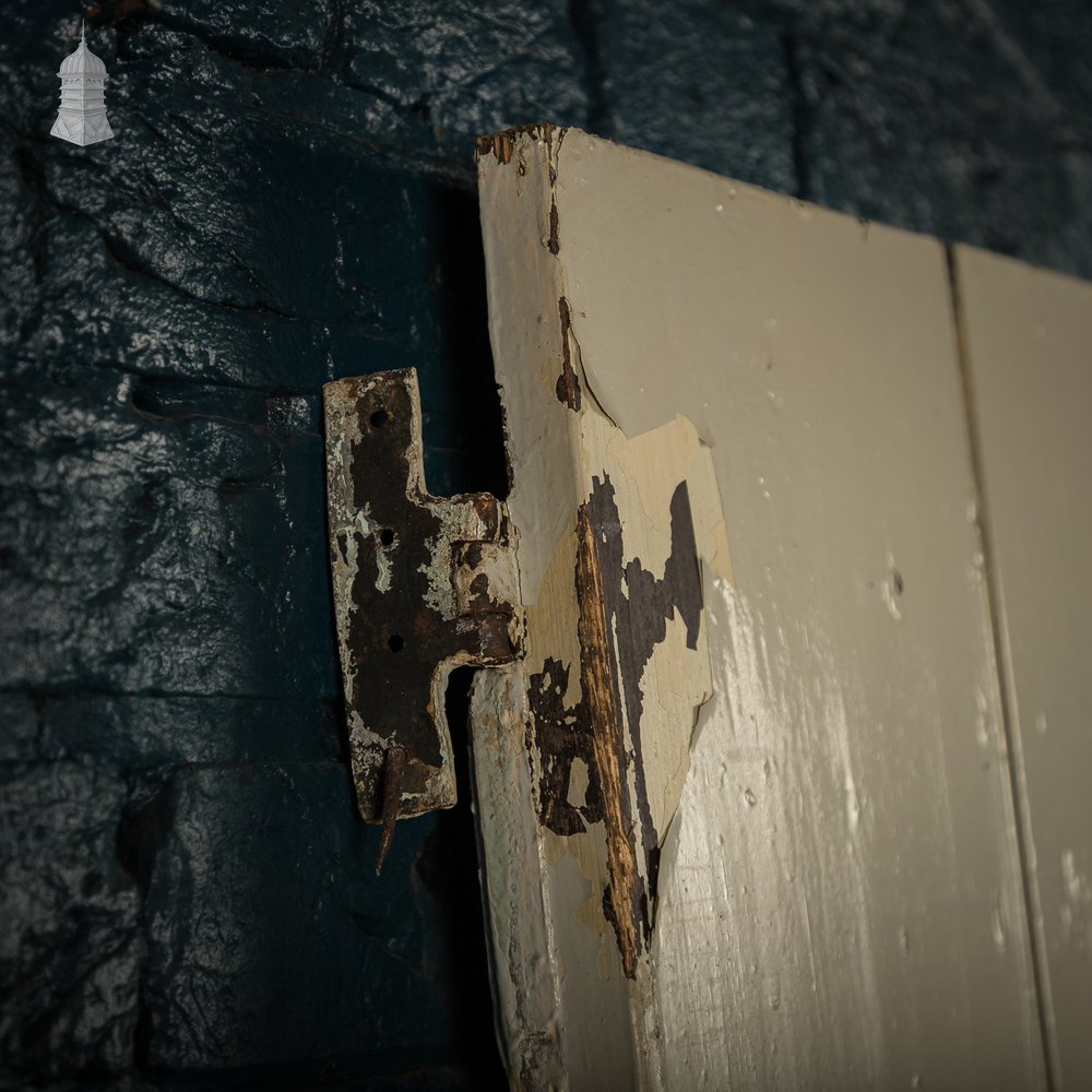 Ledged Pine Door, 18th C Three Plank Cottage door with Distressed Painted Finish