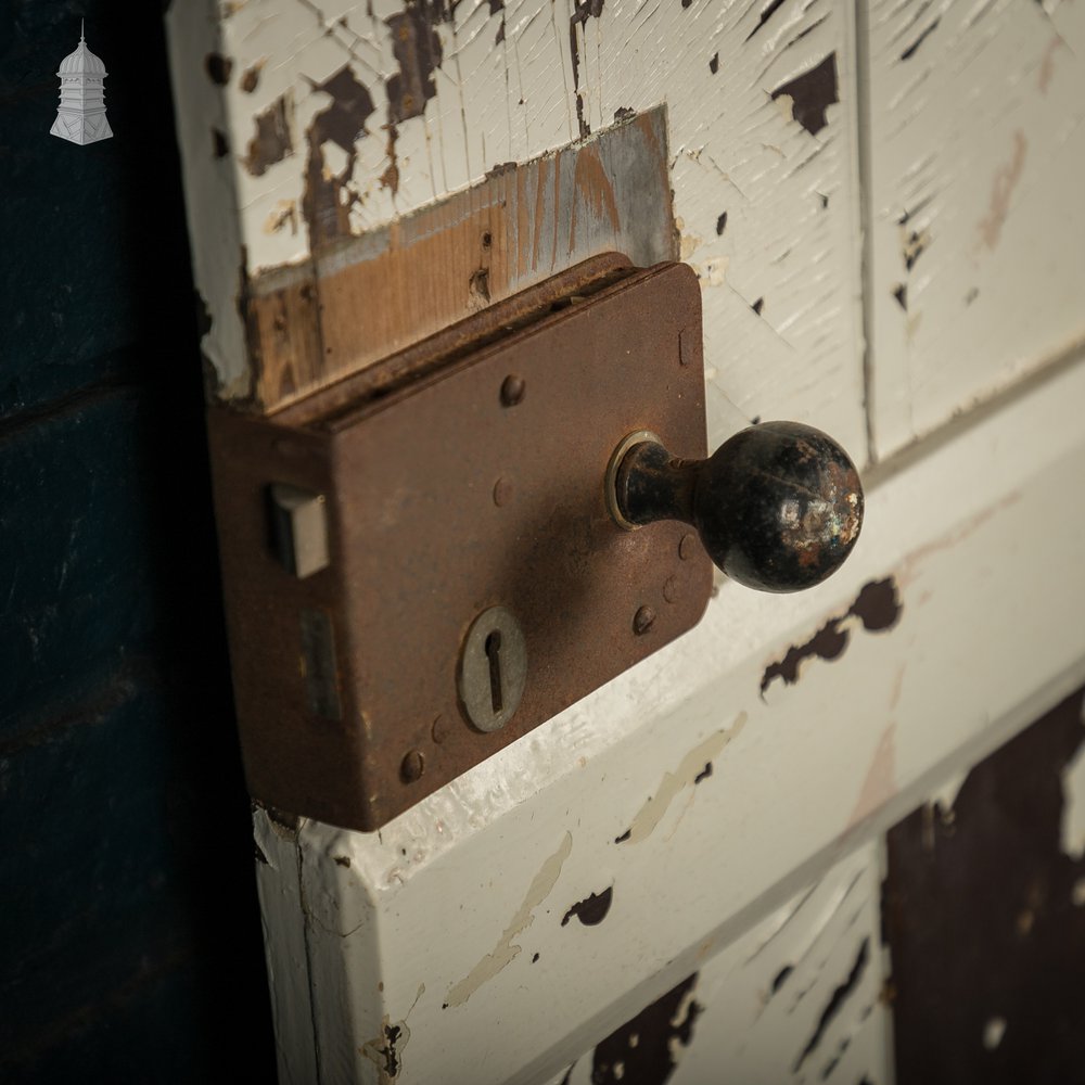 Ledged Pine Door, 18th C Three Plank Cottage door with Distressed Painted Finish