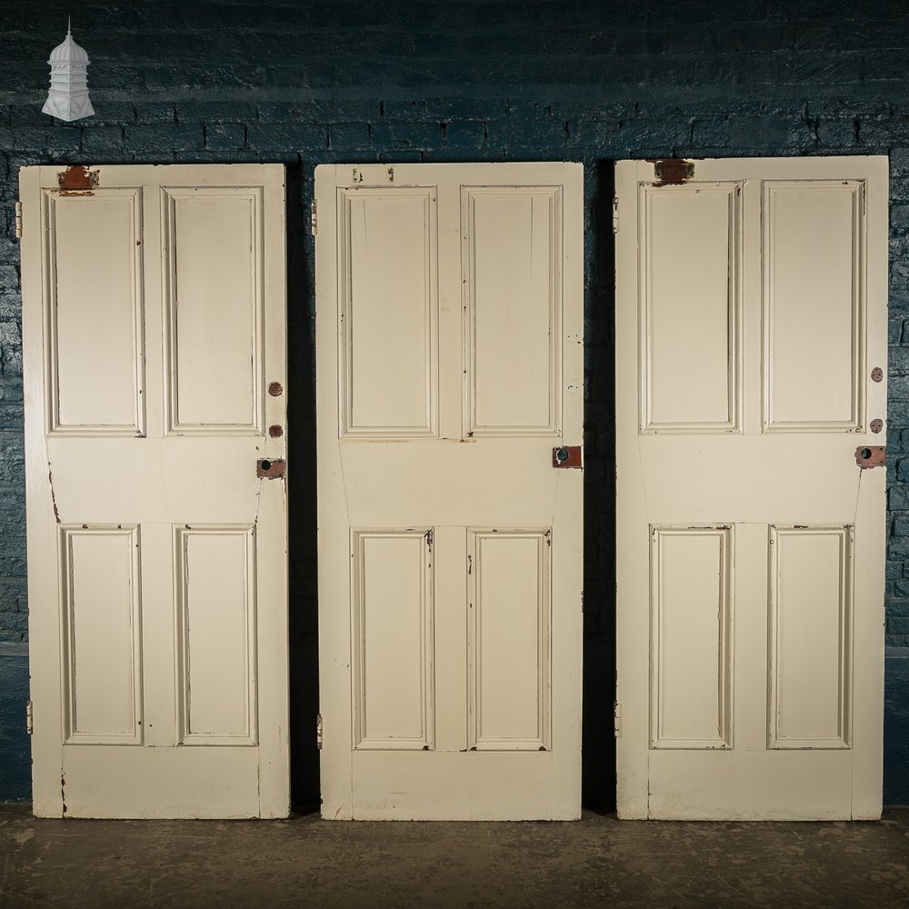 Mahogany Paneled Doors, Set of 3 19th C Hardwood, Gunstock, 4 Panel Doors