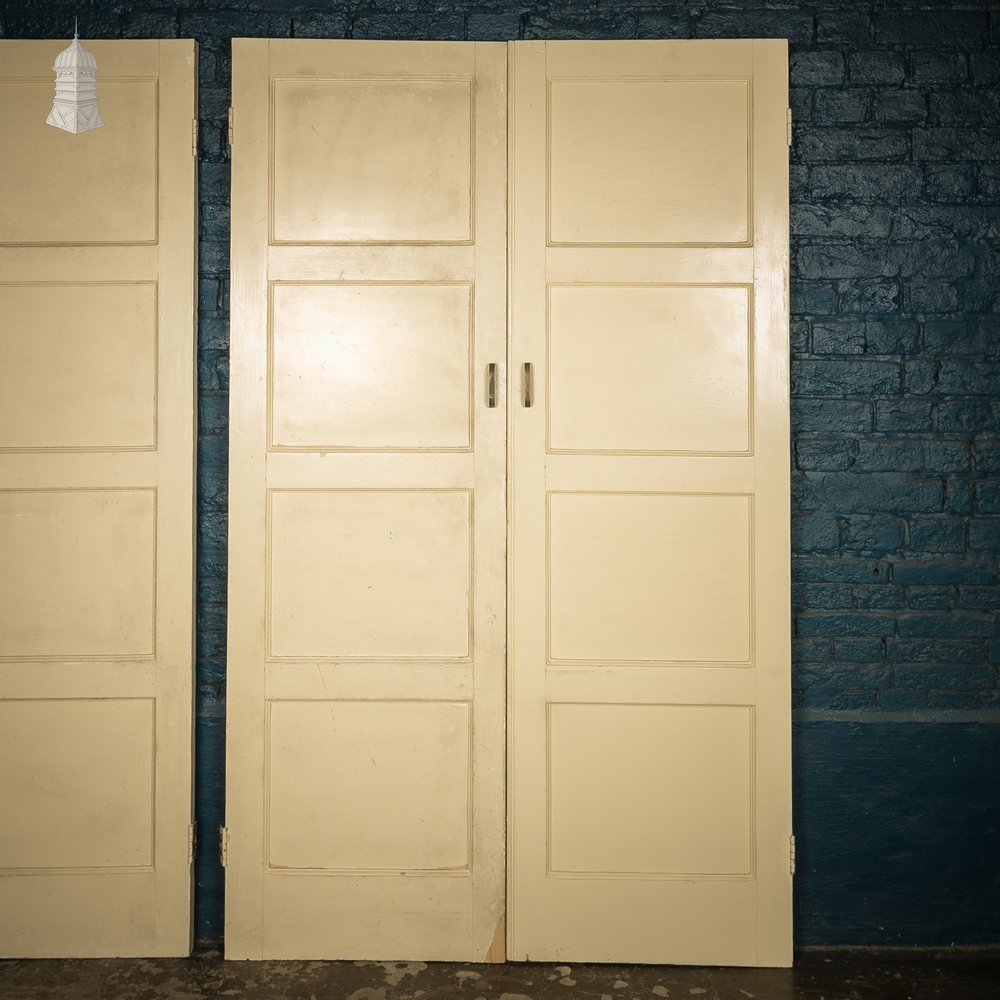 Pine Paneled Doors, 3 Pairs of 1920’s 4 Panel Painted Cupboard Doors