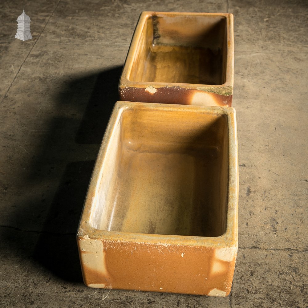 Pair of Salt Glazed Trough Sinks Stamped ‘Hurlford by Kilmarnock’ With Worn Finish