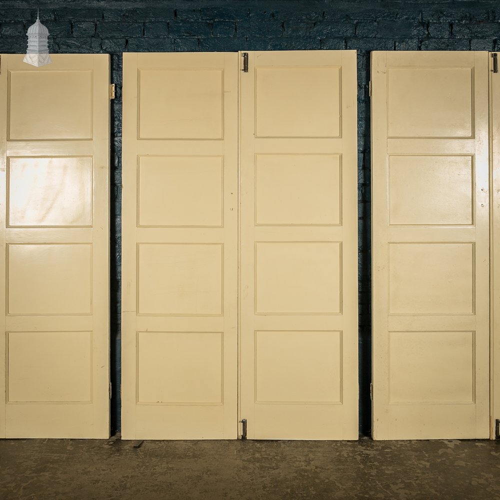 Pine Paneled Doors, 3 Pairs of 1920’s 4 Panel Painted Cupboard Doors