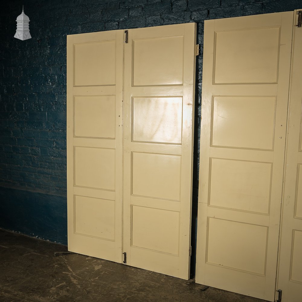 Pine Paneled Doors, 3 Pairs of 1920’s 4 Panel Painted Cupboard Doors