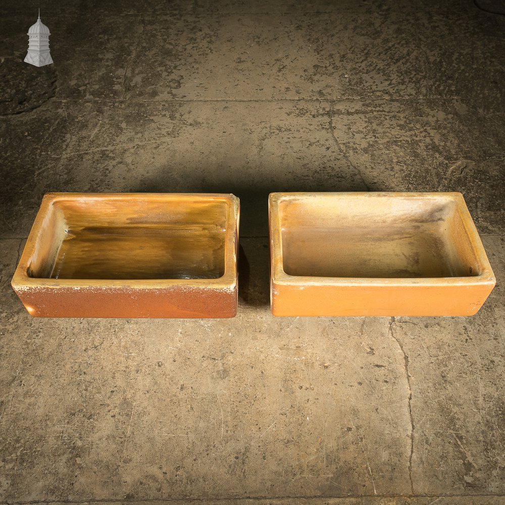 Pair of Salt Glazed Trough Sinks Stamped ‘Hurlford by Kilmarnock’ With Worn Finish