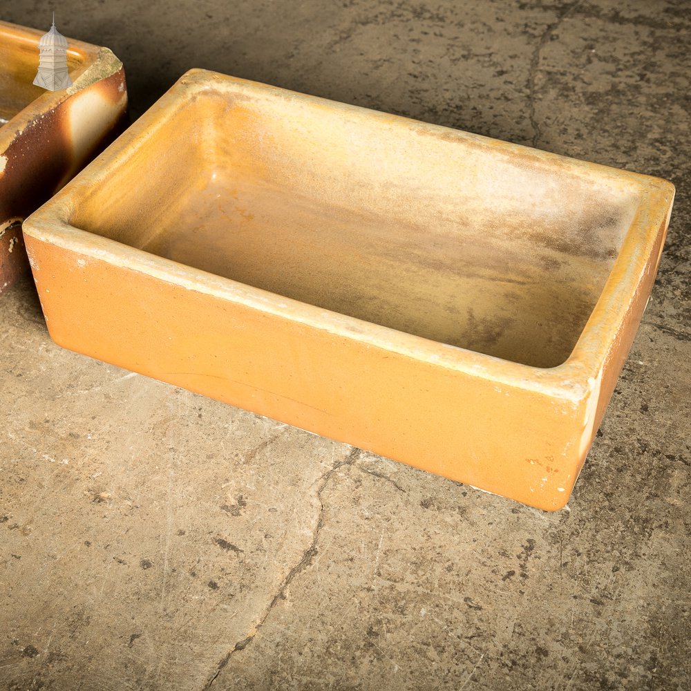 Pair of Salt Glazed Trough Sinks Stamped ‘Hurlford by Kilmarnock’ With Worn Finish