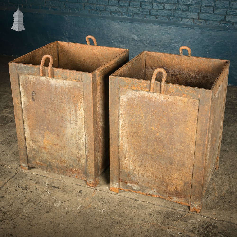 Pair of Steel Industrial Workshop Bins Heavy Duty Planters