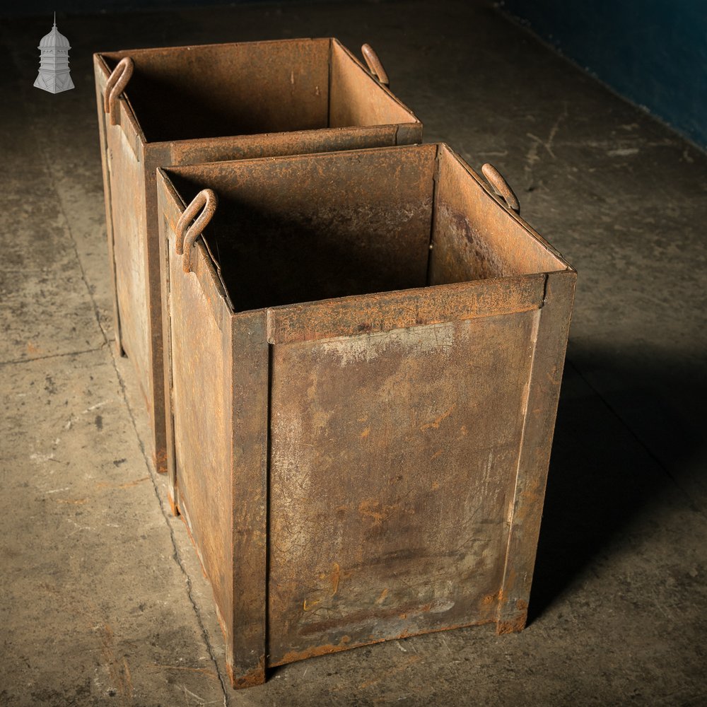 Pair of Steel Industrial Workshop Bins Heavy Duty Planters