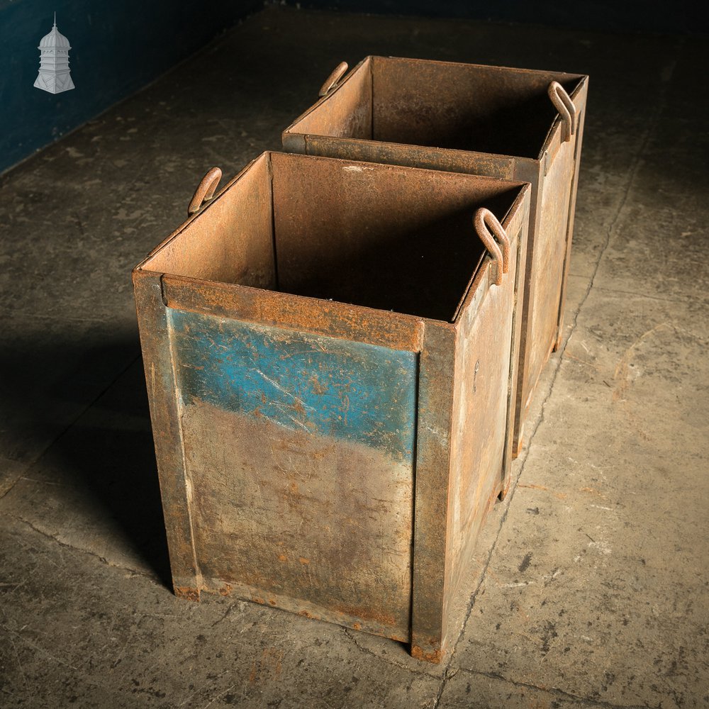 Pair of Steel Industrial Workshop Bins Heavy Duty Planters