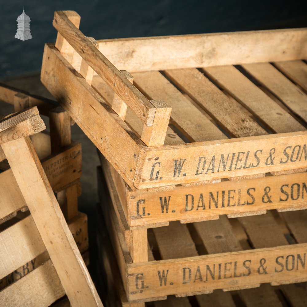 Batch of 10 G.W Daniels & Sons Wooden Chitting Crates with Clear Waxed Finish