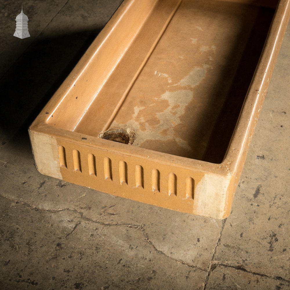 Fluted Trough Sink, Large Shallow Sink with Worn Cane Glazed Finish