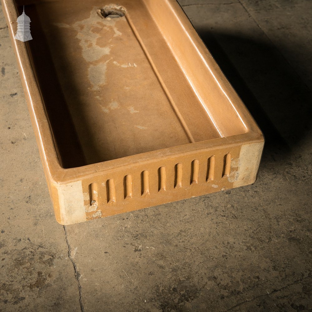 Fluted Trough Sink, Large Shallow Sink with Worn Cane Glazed Finish