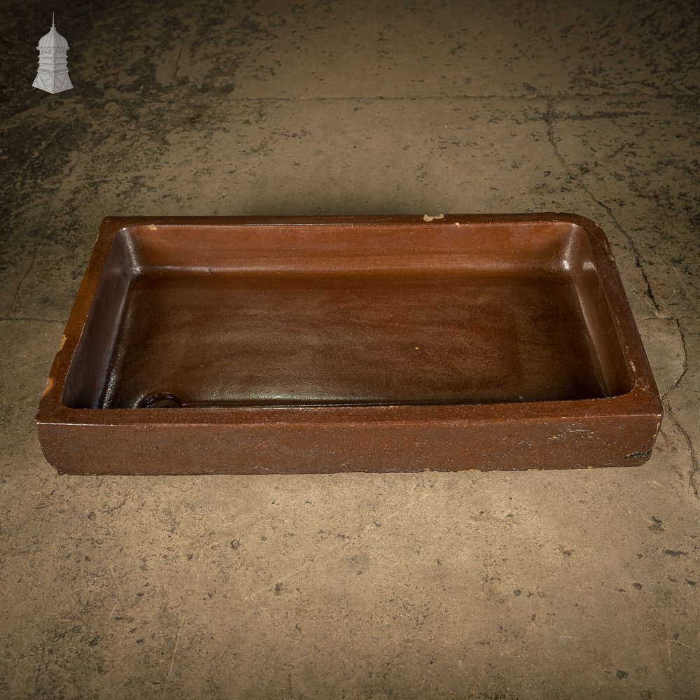 Georgian Shallow Sink, Salt Glazed, Left Hand Return with Decorative Floral Pattern