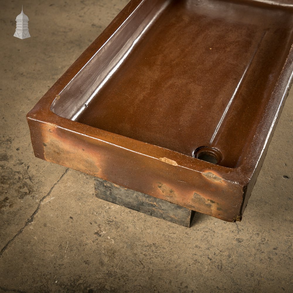 Georgian Shallow Sink, Salt Glazed, Left Hand Return with Decorative Floral Pattern