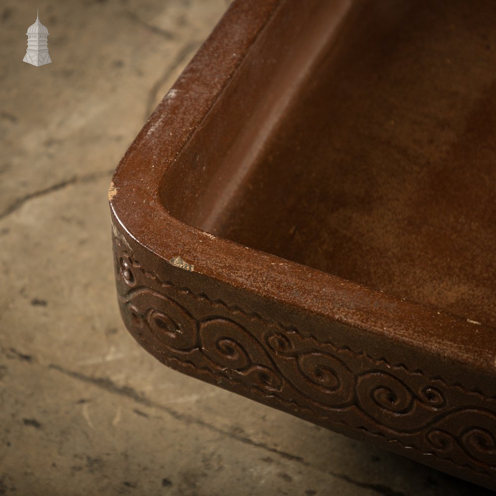 Georgian Shallow Sink, Salt Glazed, Left Hand Return with Decorative Floral Pattern