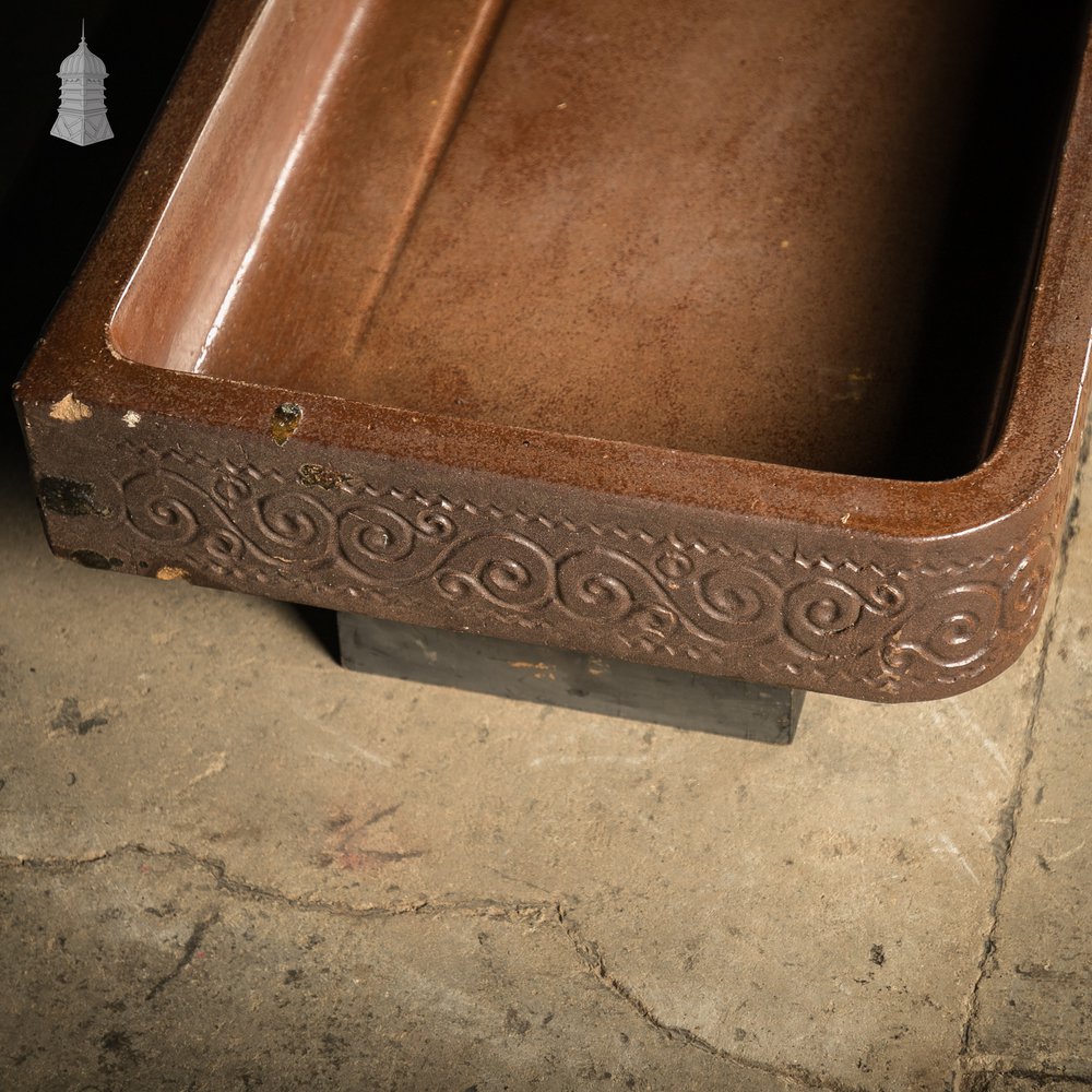 Shallow Trough Sink, Salt Glazed Left hand return with Decorative Floral Pattern