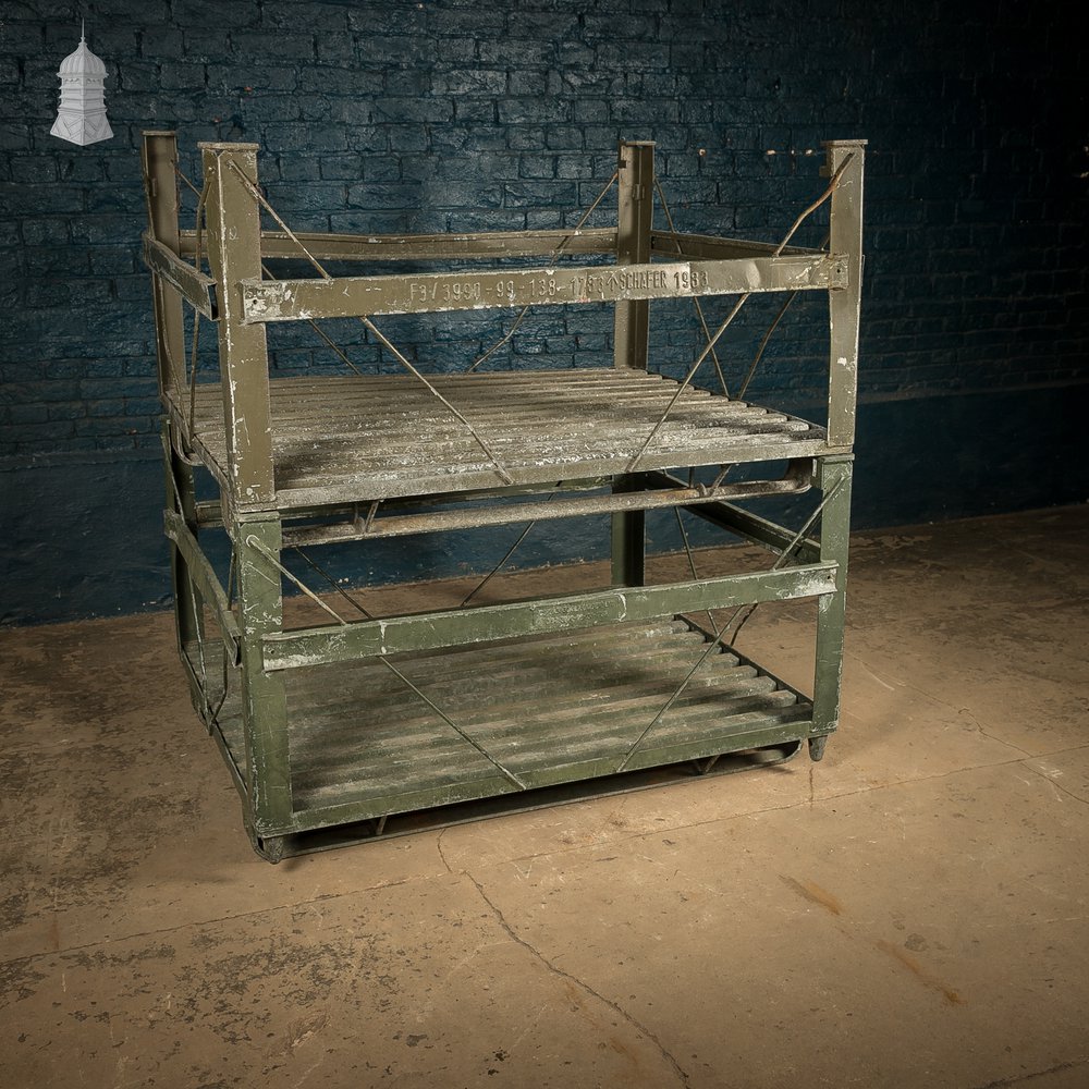 Vintage British Military Stackable Storage Stillages – SSI Schaefer 1983 – Industrial Steel Crates