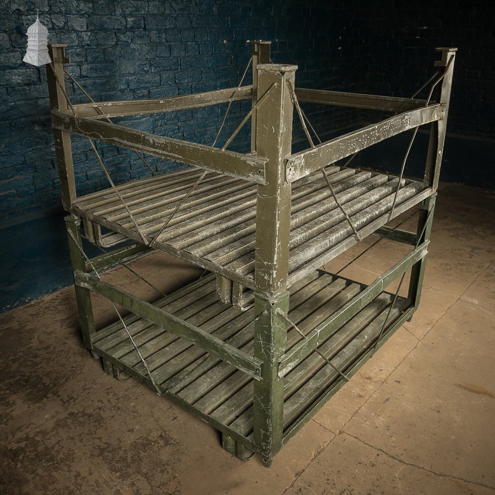 Vintage British Military Stackable Storage Stillages – SSI Schaefer 1983 – Industrial Steel Crates