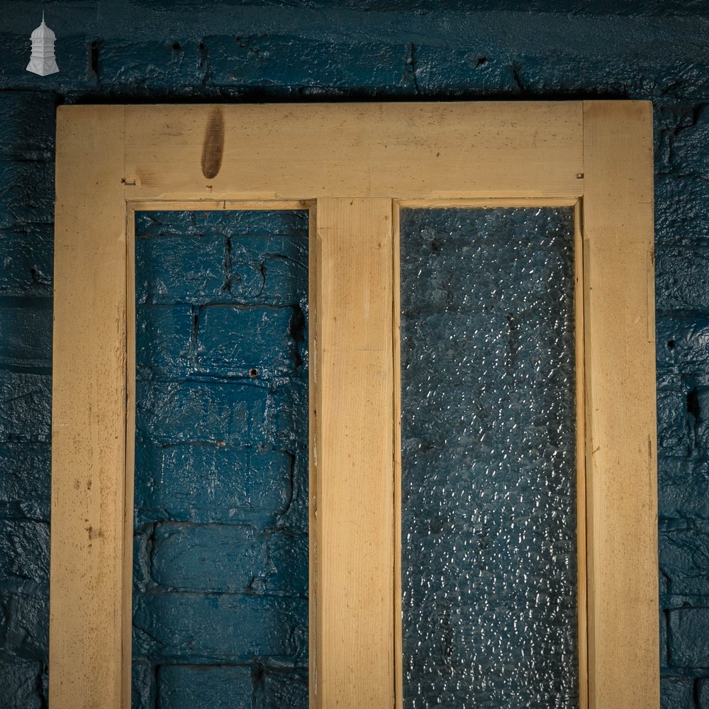 Half Glazed Door, Victorian Pine 4 Panel with ‘Arctic’ Style Figured Glass