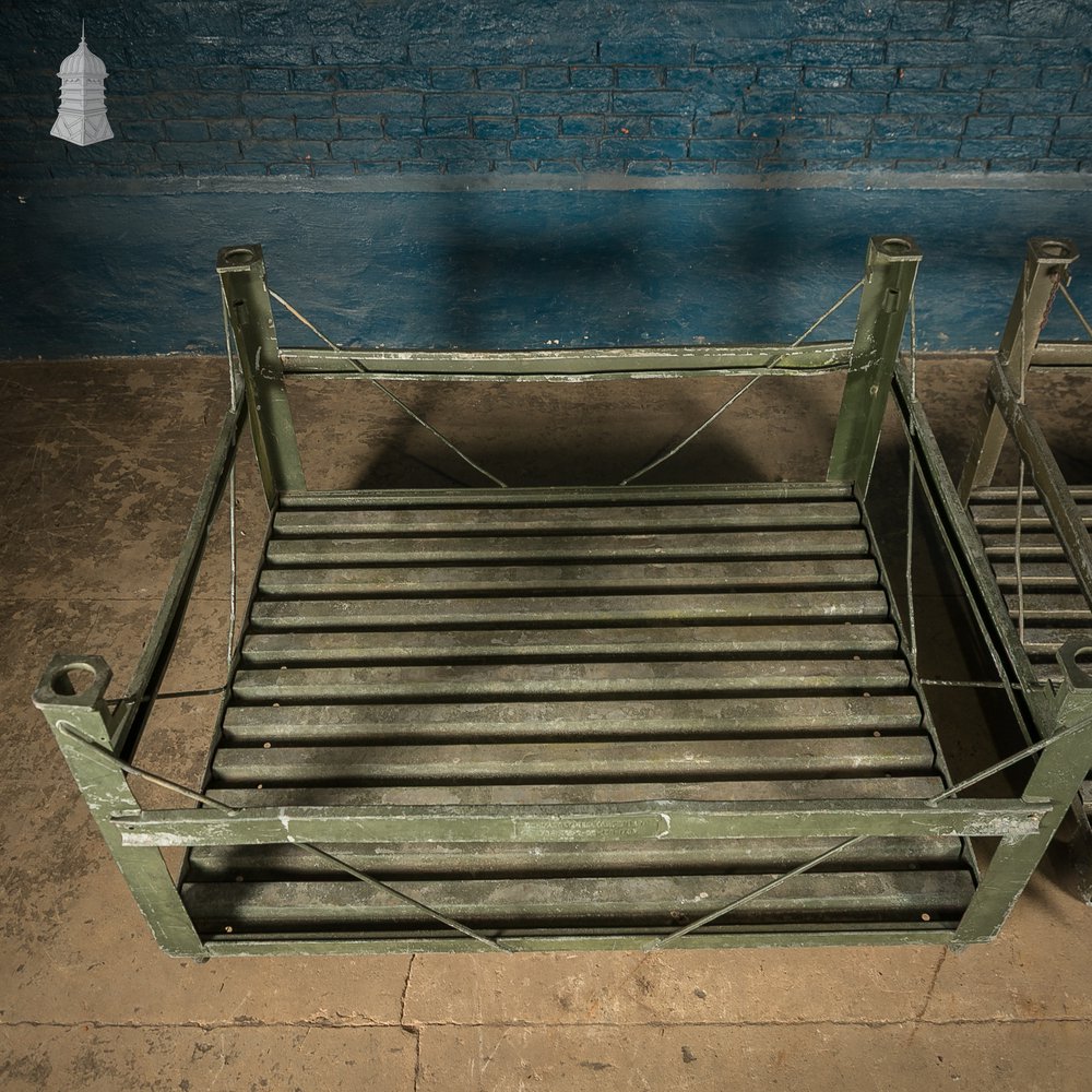 Vintage British Military Stackable Storage Stillages – SSI Schaefer 1983 – Industrial Steel Crates