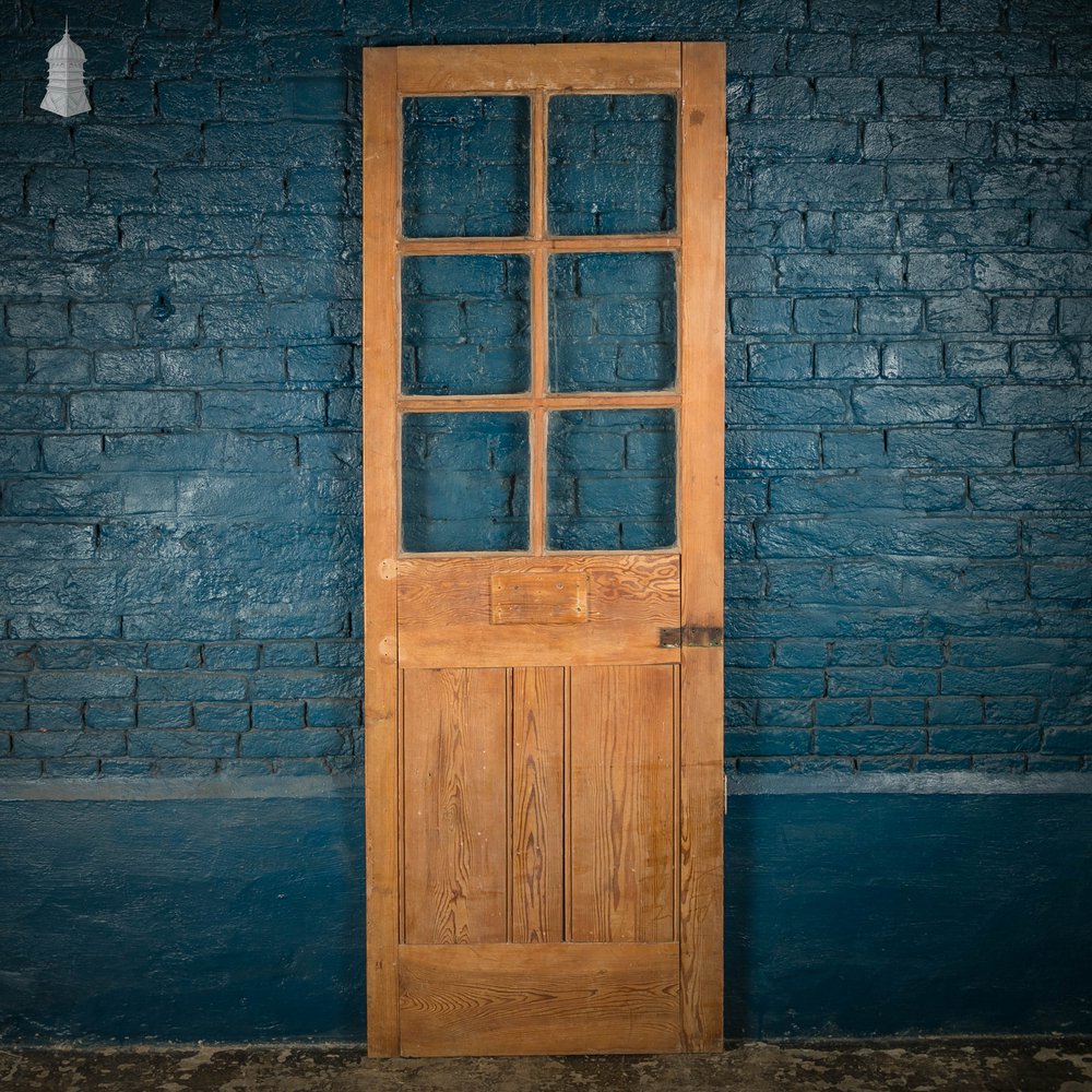 Half Glazed Door, 19th C Pitch Pine, 6 Over 2 Panel