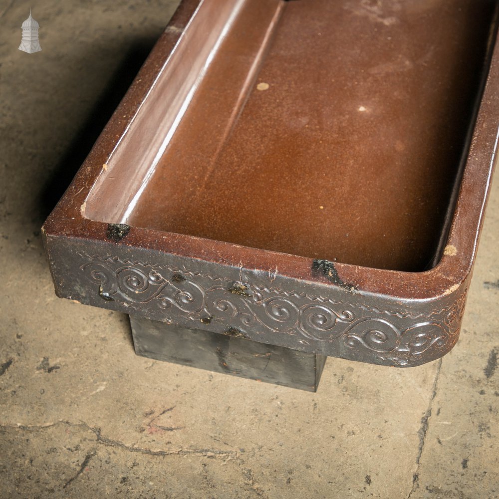 Shallow Trough Sink, 19th C with Salt Glazed Left Hand Return with Decorative Floral Pattern