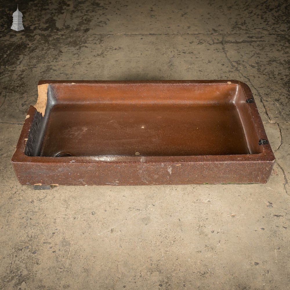 Shallow Trough Sink, 19th C with Salt Glazed Left Hand Return with Decorative Floral Pattern