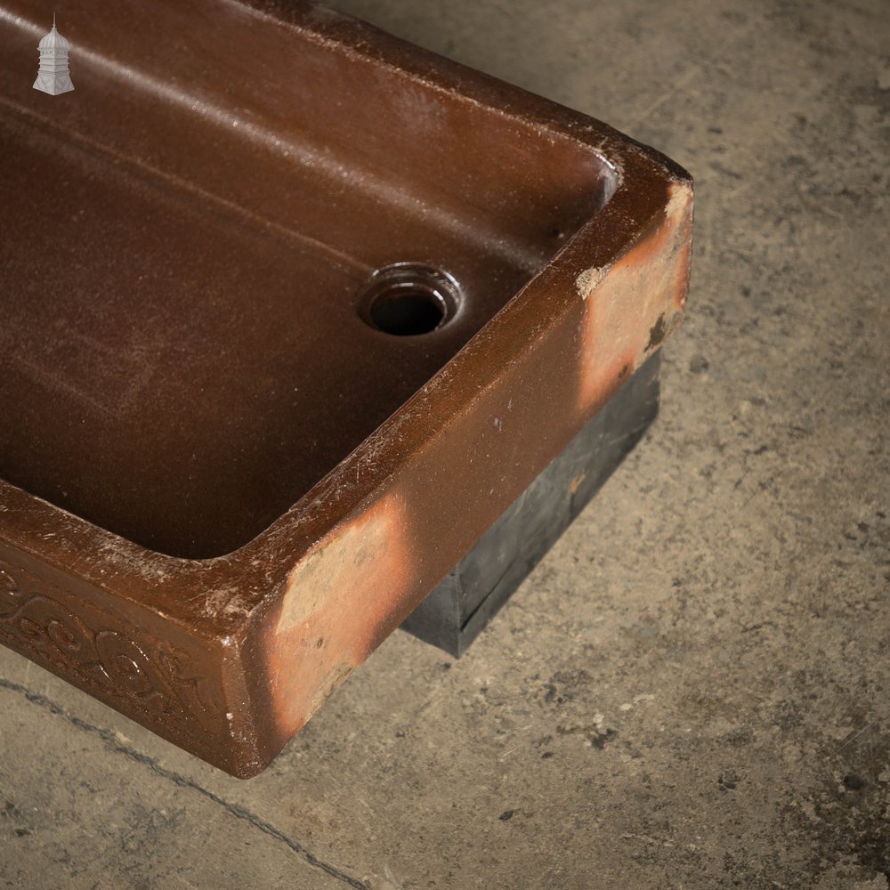 Shallow Trough Sink, 19th C with Salt Glazed Left Hand Return with Decorative Floral Pattern