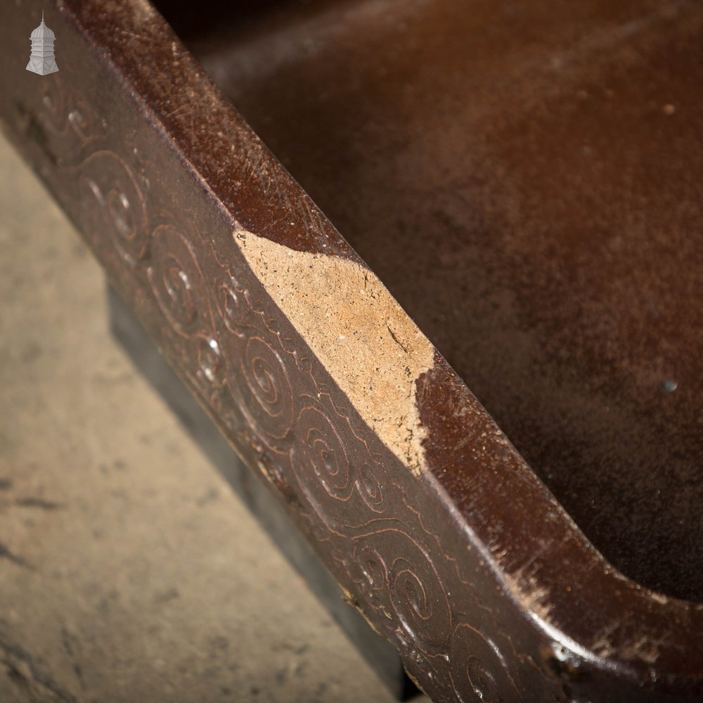 Shallow Trough Sink, 19th C with Salt Glazed Left Hand Return with Decorative Floral Pattern